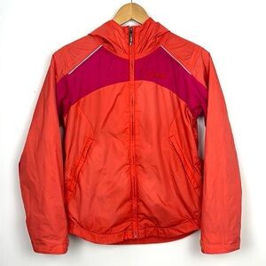 Columbia nylon windbreaker hooded orange and pink kids girls medium M 10/12